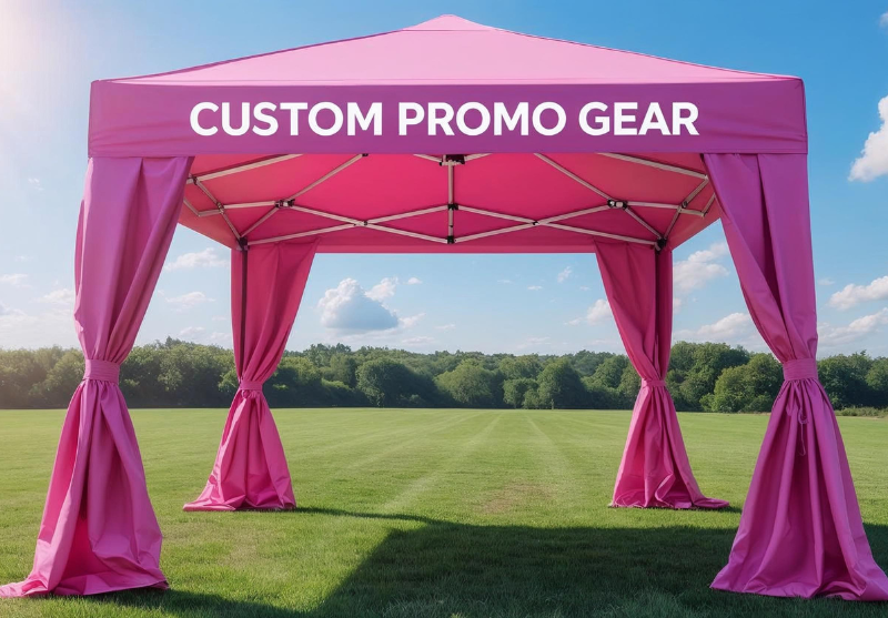 Branded canopy tent used at outdoor promotional event